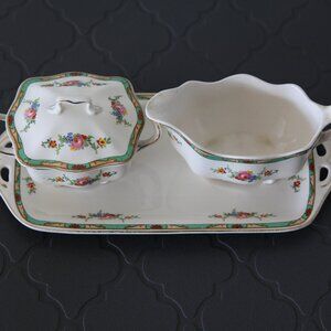 Antique Gold Plated Johnson Bros. of England Fine Bone China Cream and Sugar Set